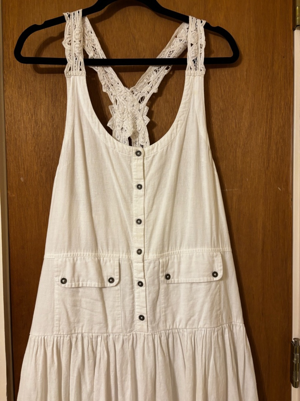 Free People Mayner Linen Cotton Battenburg Lace Trims Midi Dress - Picture 10 of 12